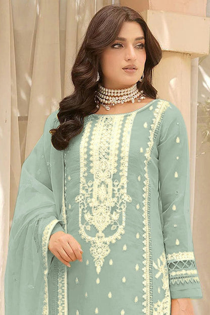 Light Blue Colour Semi Stitched Soft Organza Pakistani Suit