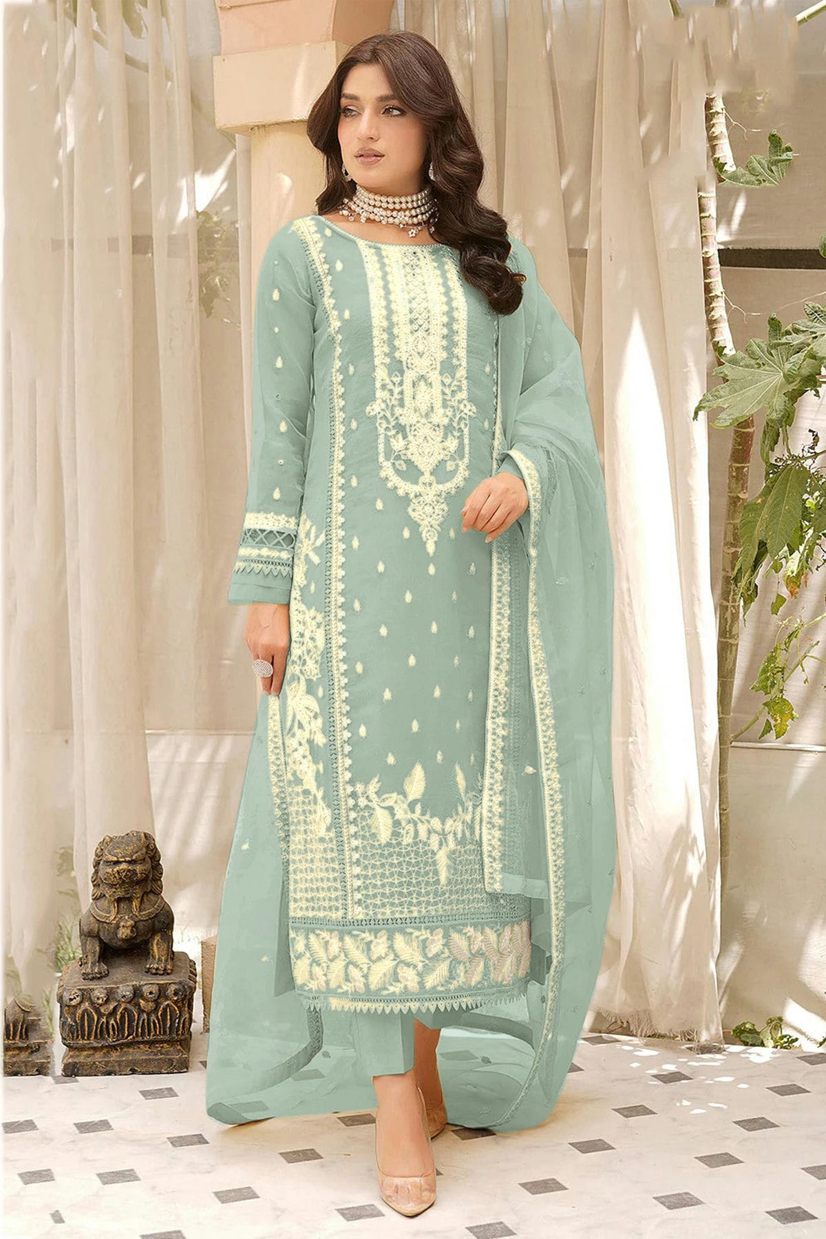 Light Blue Colour Semi Stitched Soft Organza Pakistani Suit