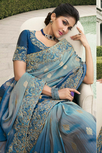 Light Blue Colour Tissue Silk Designer Saree