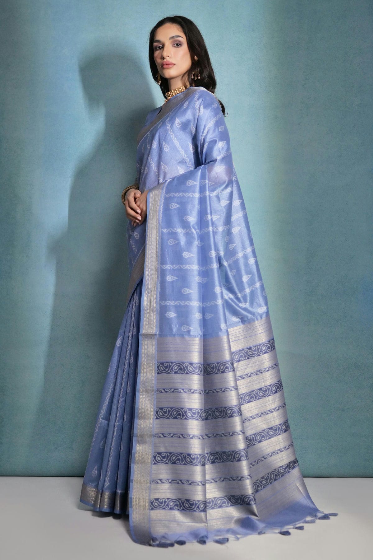 Light Blue Colour Tussar Silk Saree