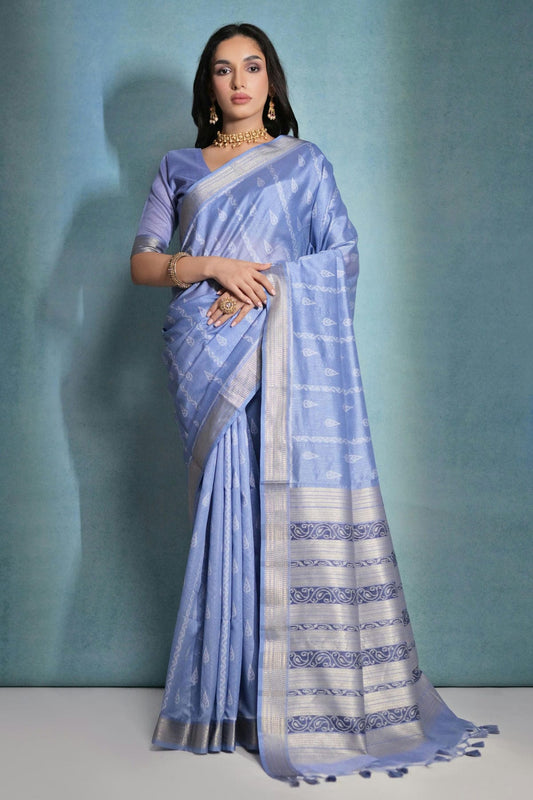 Light Blue Colour Tussar Silk Saree