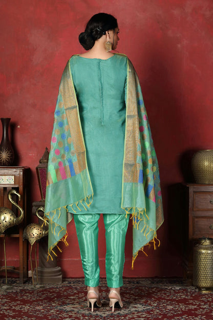 Light Blue Colour Unstitched Banarasi Silk Churidar Suit