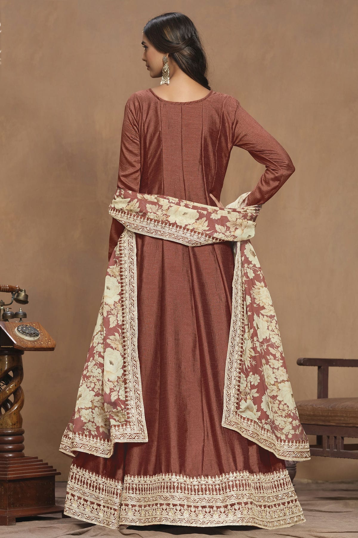 Light Brown Colour Art Silk Anarkali Suit