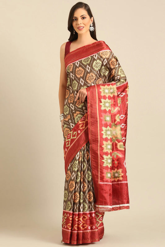 Light Brown Colour Cotton Manipuri Patola Handloom Saree