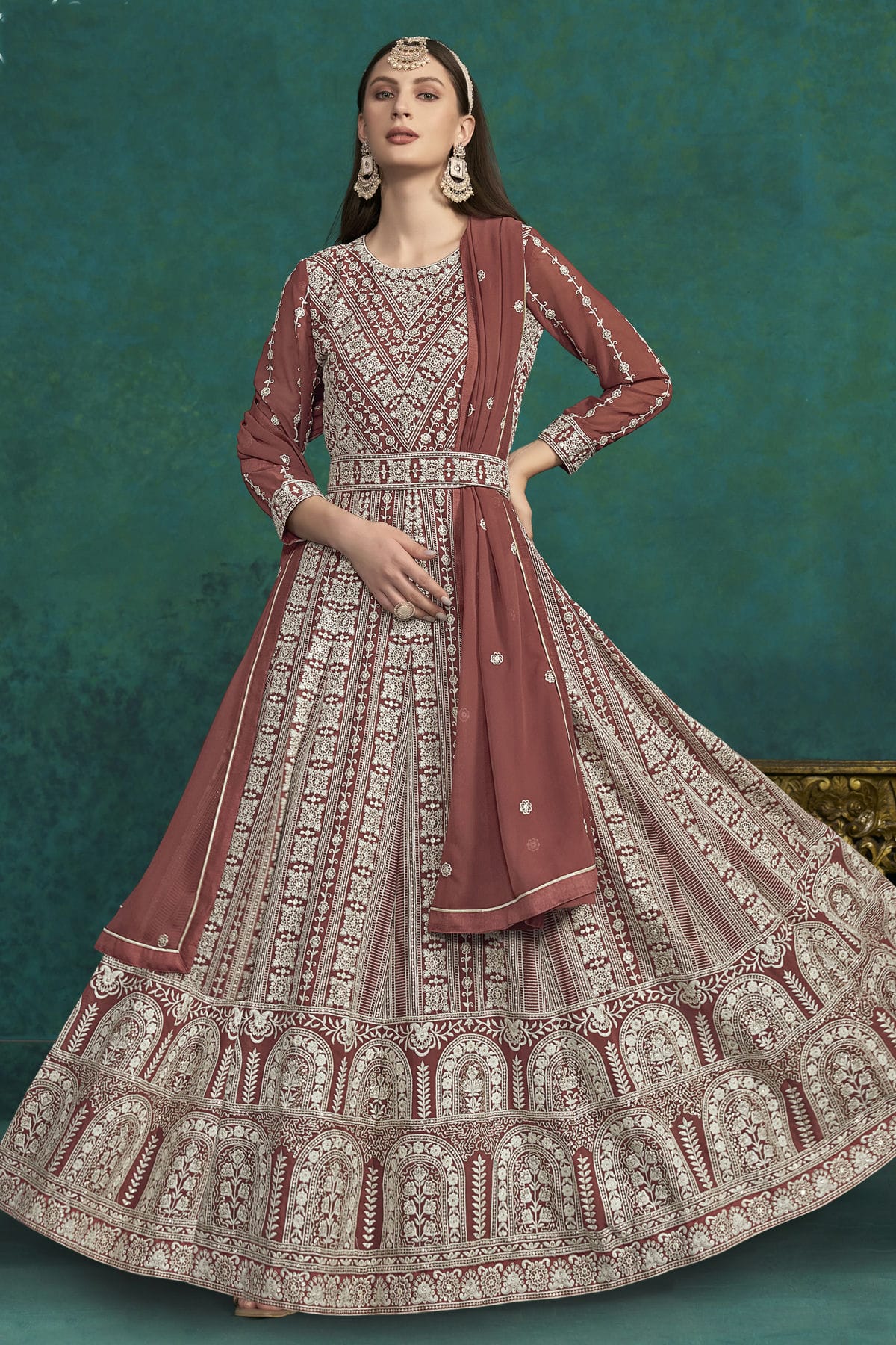 Light Brown Colour Faux Georgette Anarkali Suit