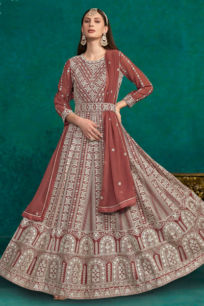 Light Brown Colour Faux Georgette Anarkali Suit