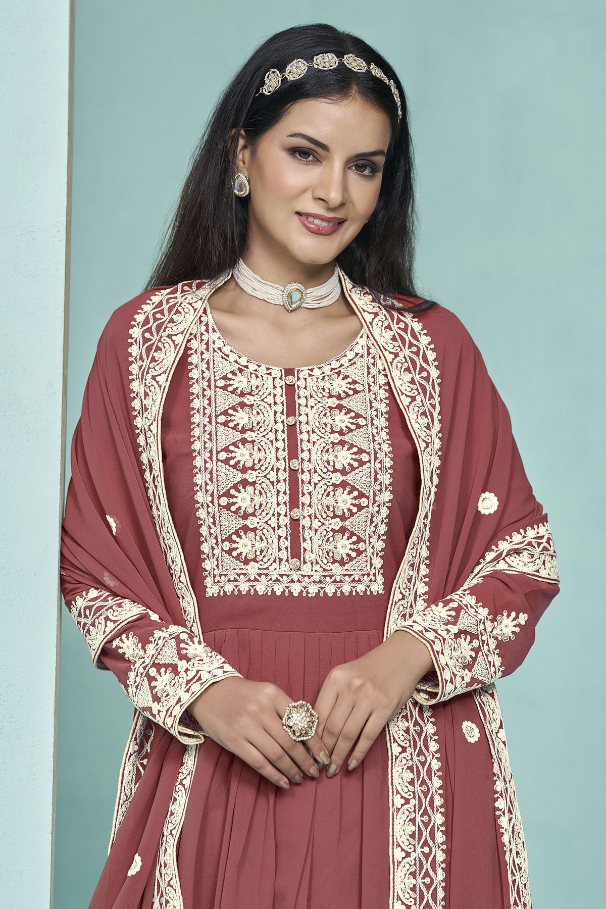 Light Brown Colour Faux Georgette Palazzo Pant Suit