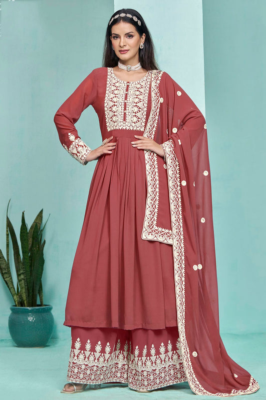 Light Brown Colour Faux Georgette Palazzo Pant Suit