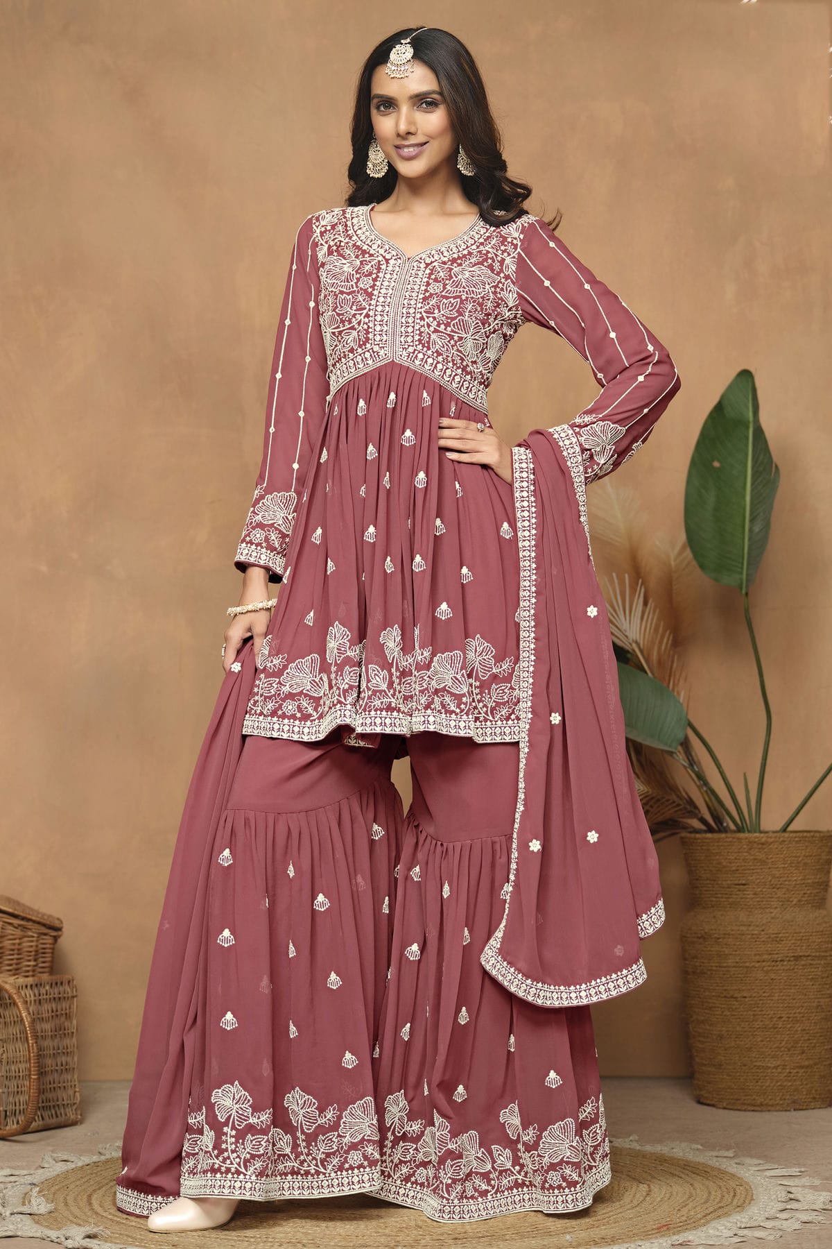 Light Brown Colour Faux Georgette Sharara Suit