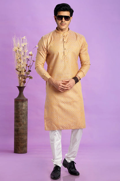 Light Brown Colour Jacquard Art Silk Plain Kurta Pajama VSKP1230209