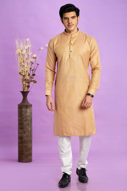 Light Brown Colour Jacquard Art Silk Plain Kurta Pajama