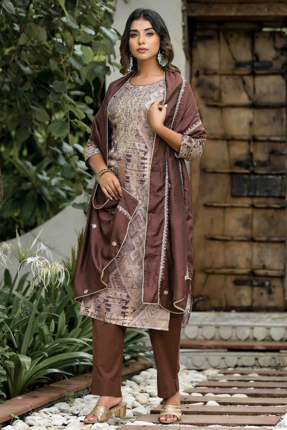 Light Brown Colour Jam Cotton Stitched Pant Style Suit VSSS1140732