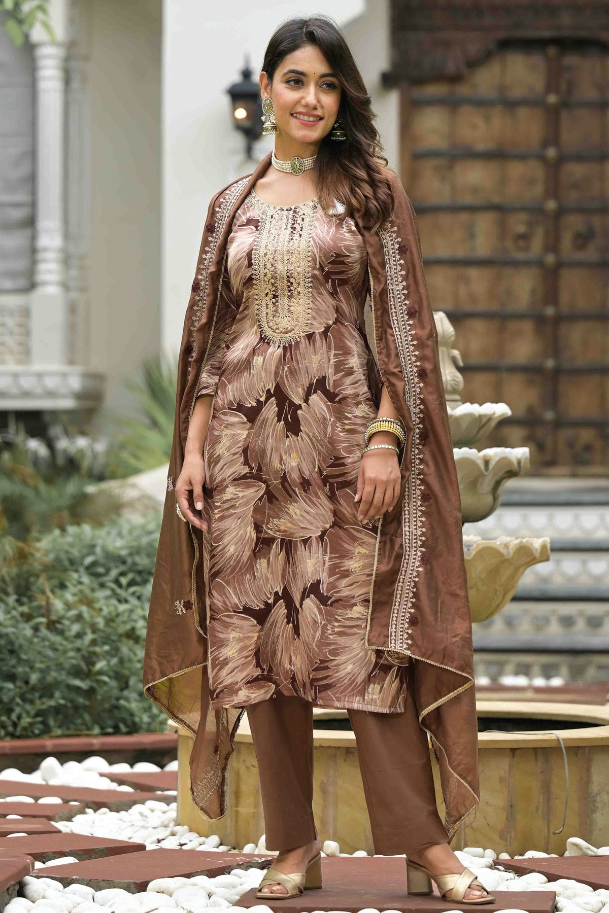 Light Brown Colour Jam Cotton Stitched Pant Style Suit VSSS1140735