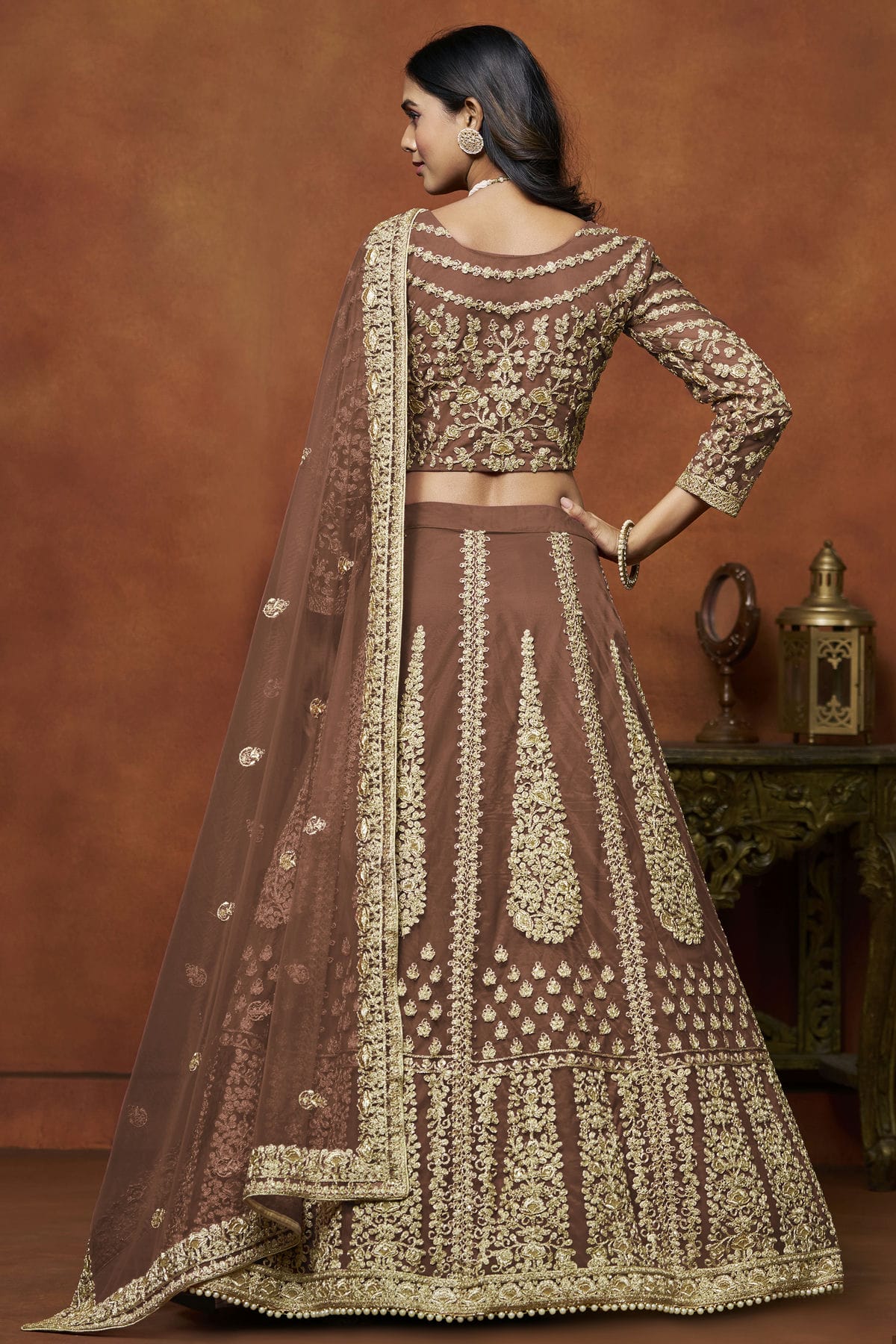 Light Brown Colour Net Lehenga Choli