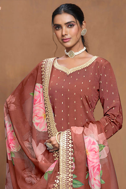 Light Brown Colour Roman Silk Sharara Suit VSSM1050567