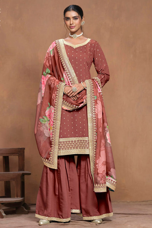 Light Brown Colour Roman Silk Sharara Suit