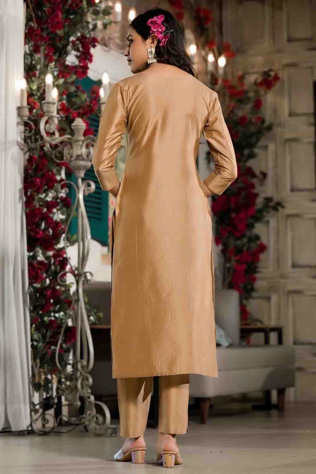 Light Brown Colour Silk Stitched Pant Style Suit VSSS1140738