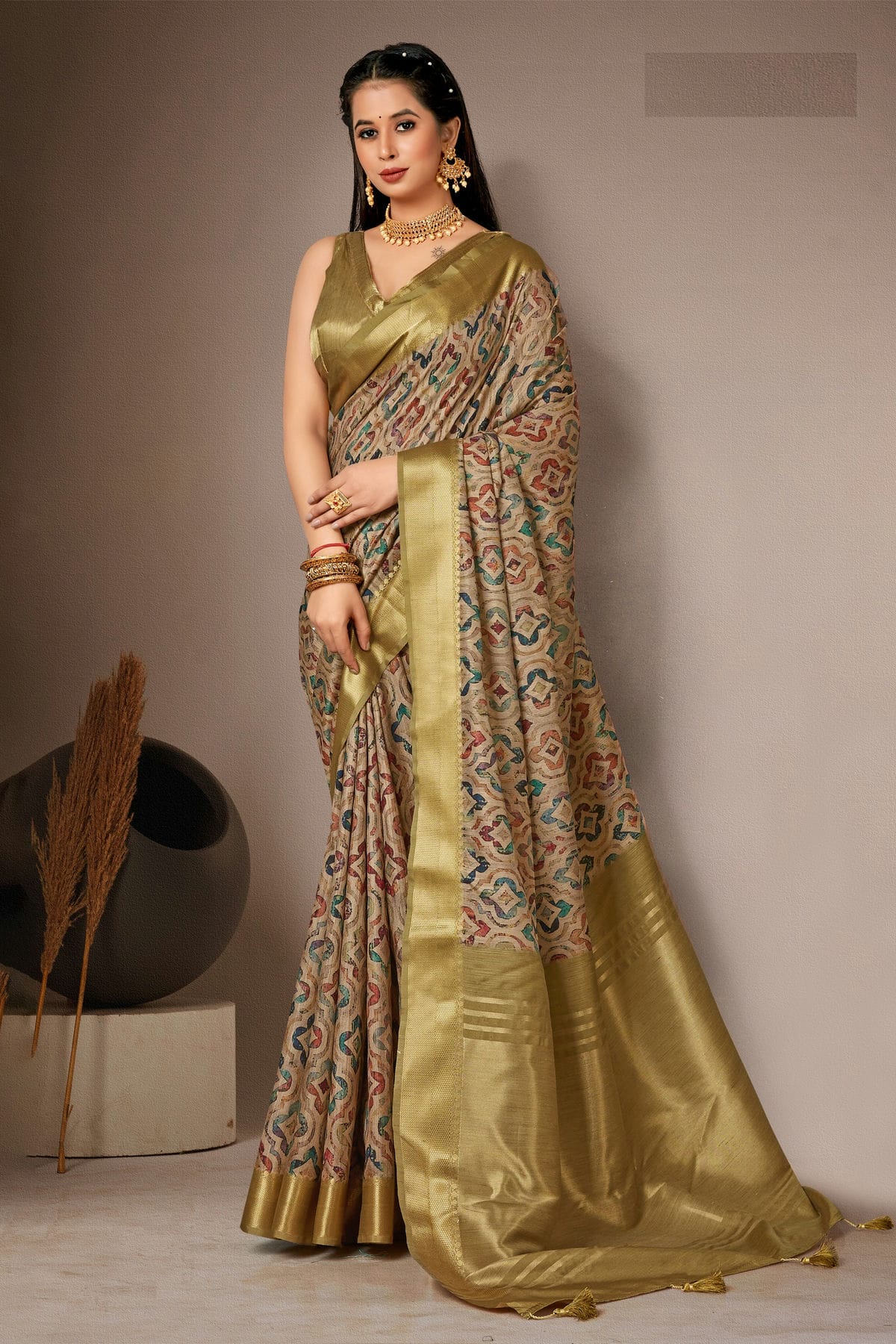 Light Green Colour Bhagalpuri Silk Printed Saree