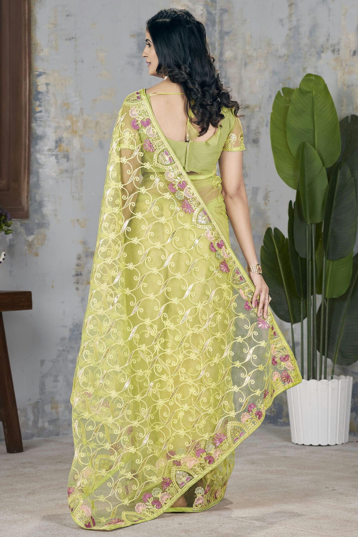 Light Green Colour Butterfly Net Designer Saree VSSD1112566