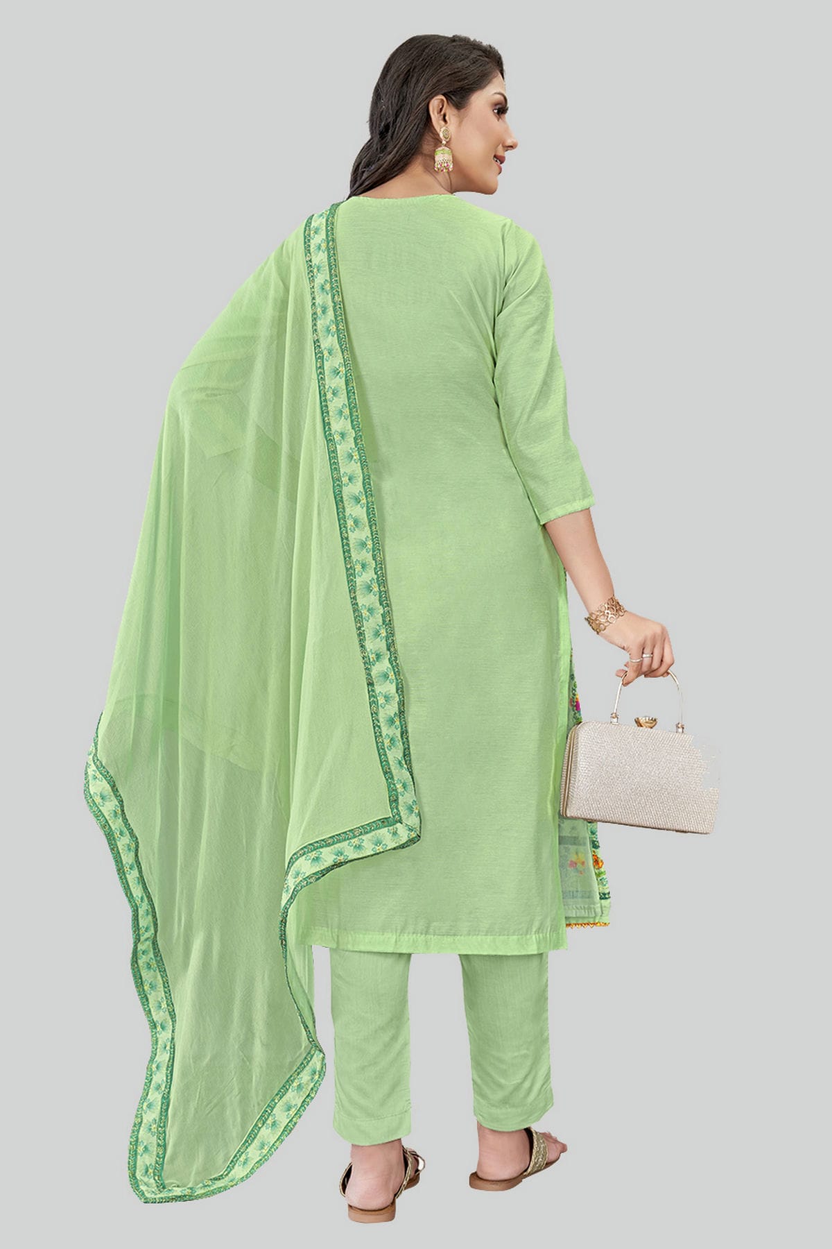 Light Green Colour Chanderi Silk Pant Style Suit