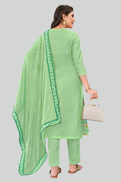 Light Green Colour Chanderi Silk Pant Style Suit