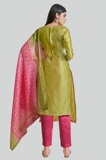 Light Green Colour Chanderi Silk Pant Style Suit