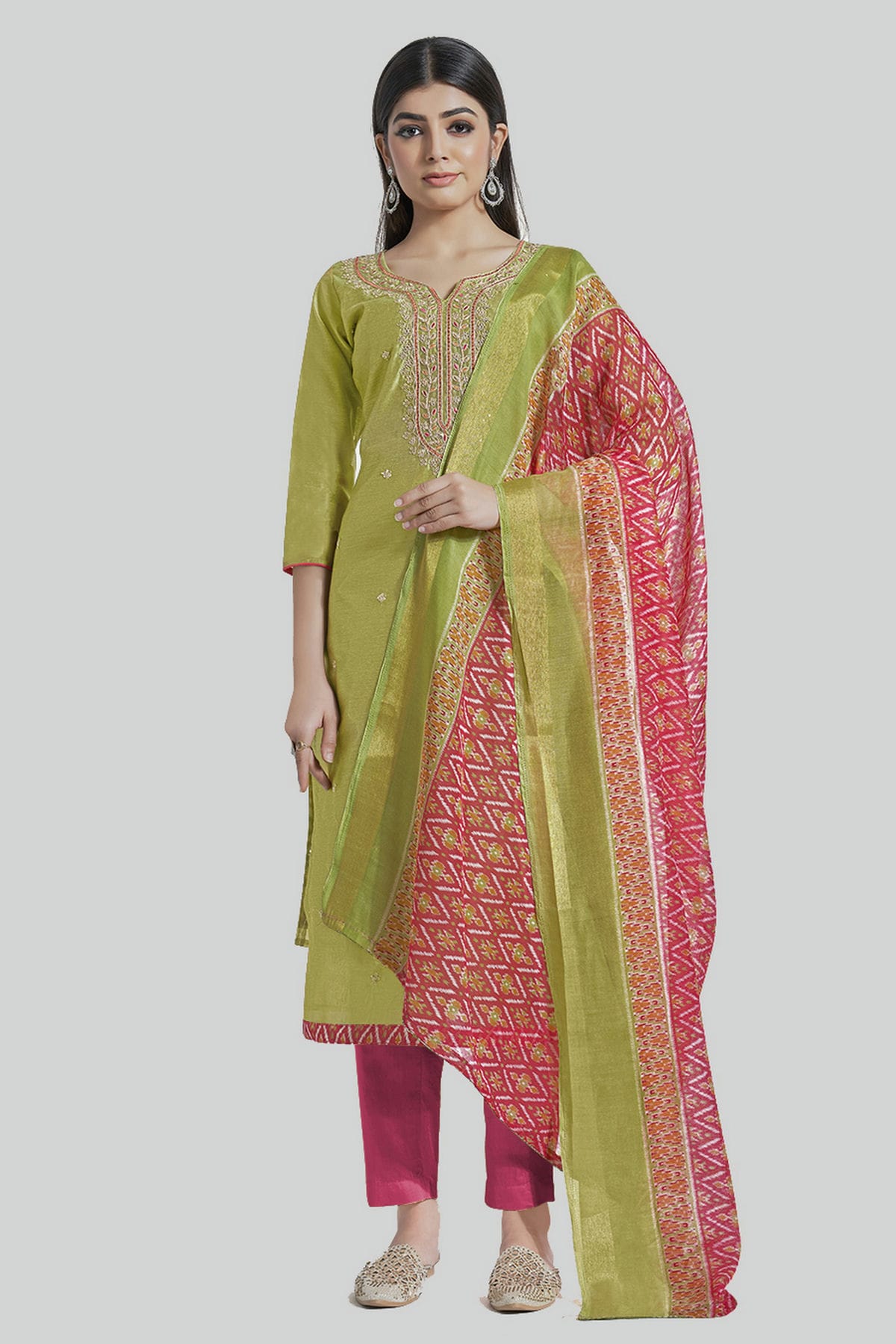 Light Green Colour Chanderi Silk Pant Style Suit