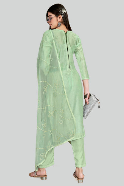 Light Green Colour Chanderi Silk Pant Style Suit