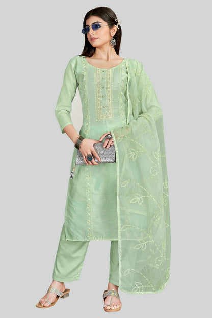 Light Green Colour Chanderi Silk Pant Style Suit