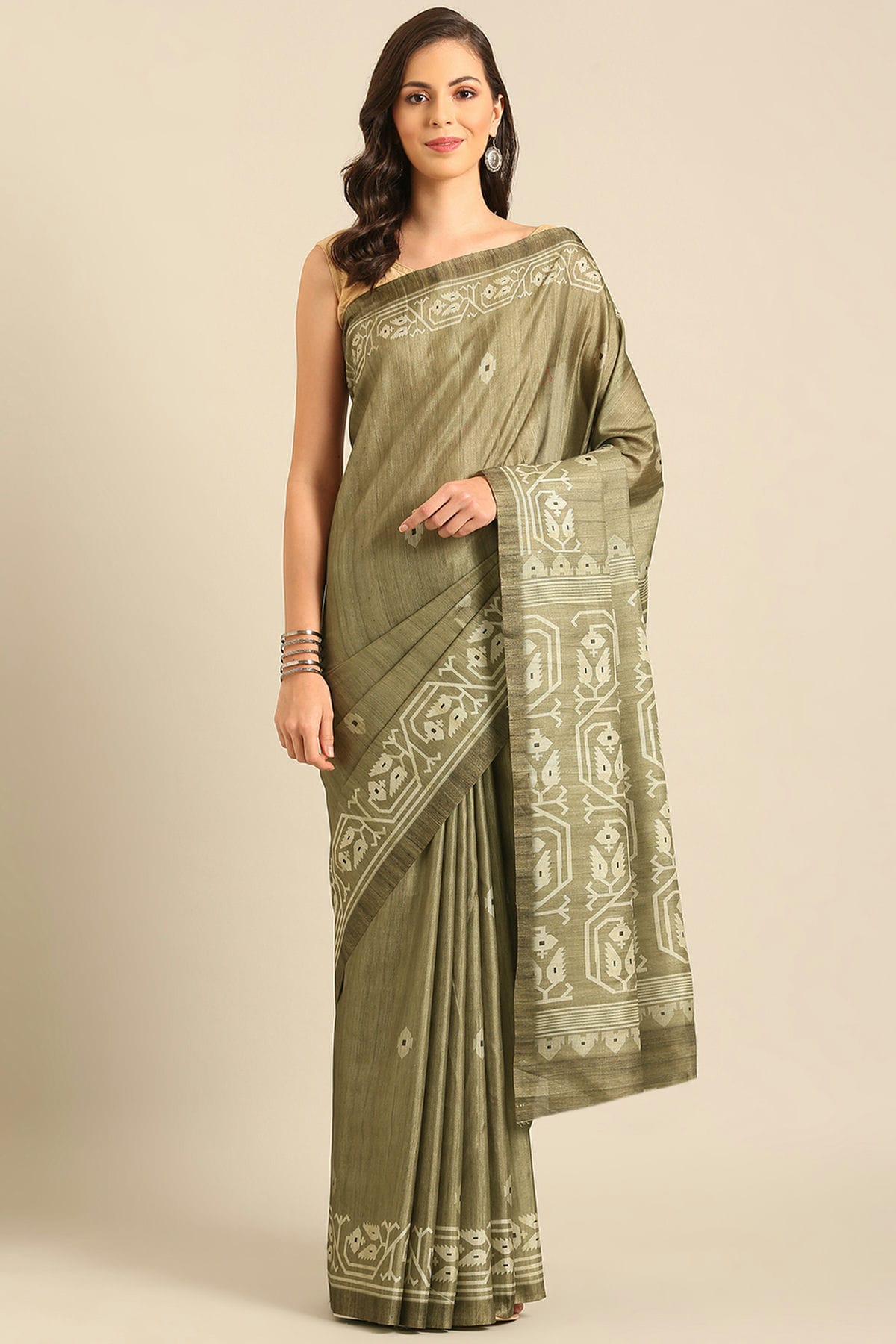 Light Green Colour Cotton Banglori Handloom Silk Saree