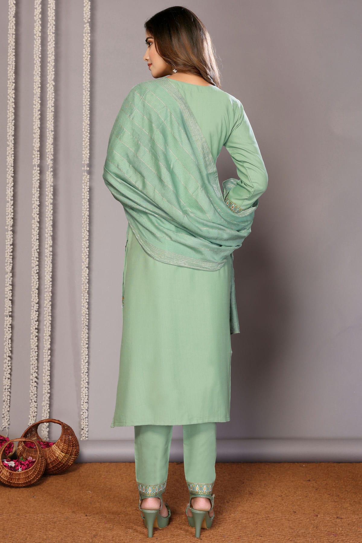 Light Green Colour Cotton Blend Stitched Suit VSSS1112300