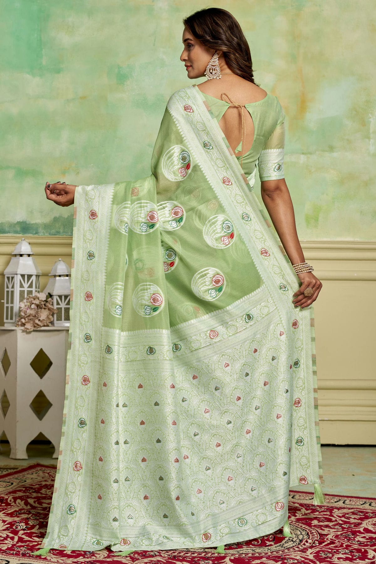 Light Green Colour Cotton Traditional Saree