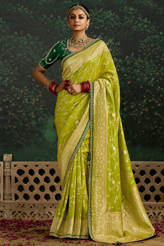 Light Green Colour Dola Silk Designer Saree