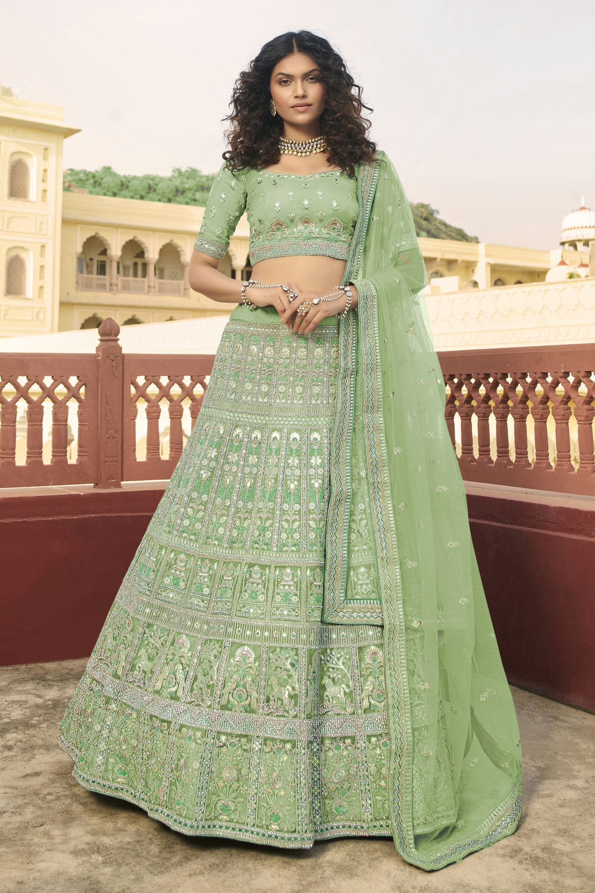 Light Green Colour Embroidery Organza Lehenga Choli