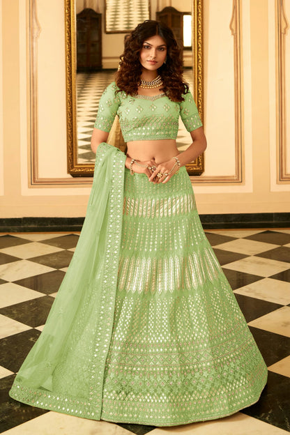 Light Green Colour Embroidery Organza Lehenga Choli