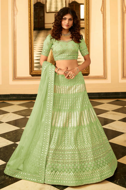 Light Green Colour Embroidery Organza Lehenga Choli