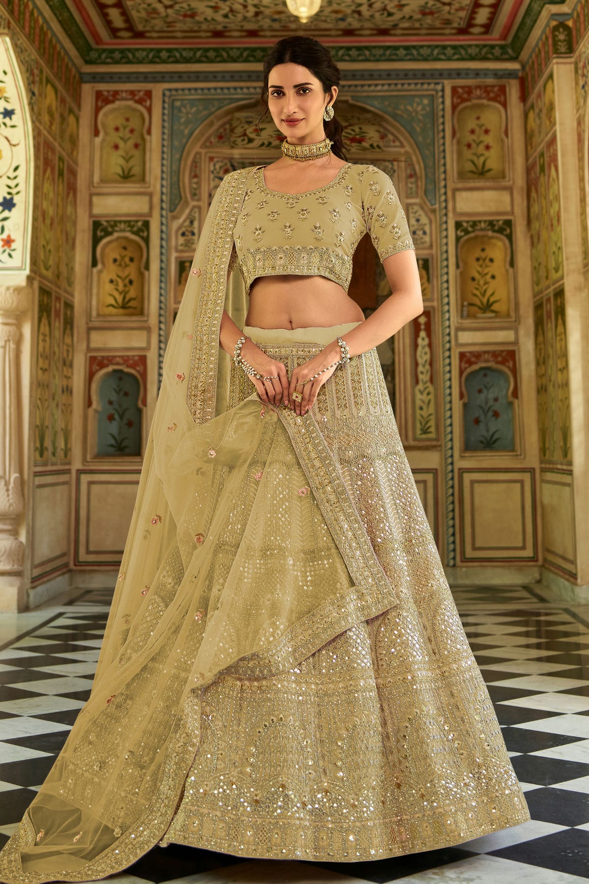 Light Green Colour Embroidery Organza Lehenga Choli