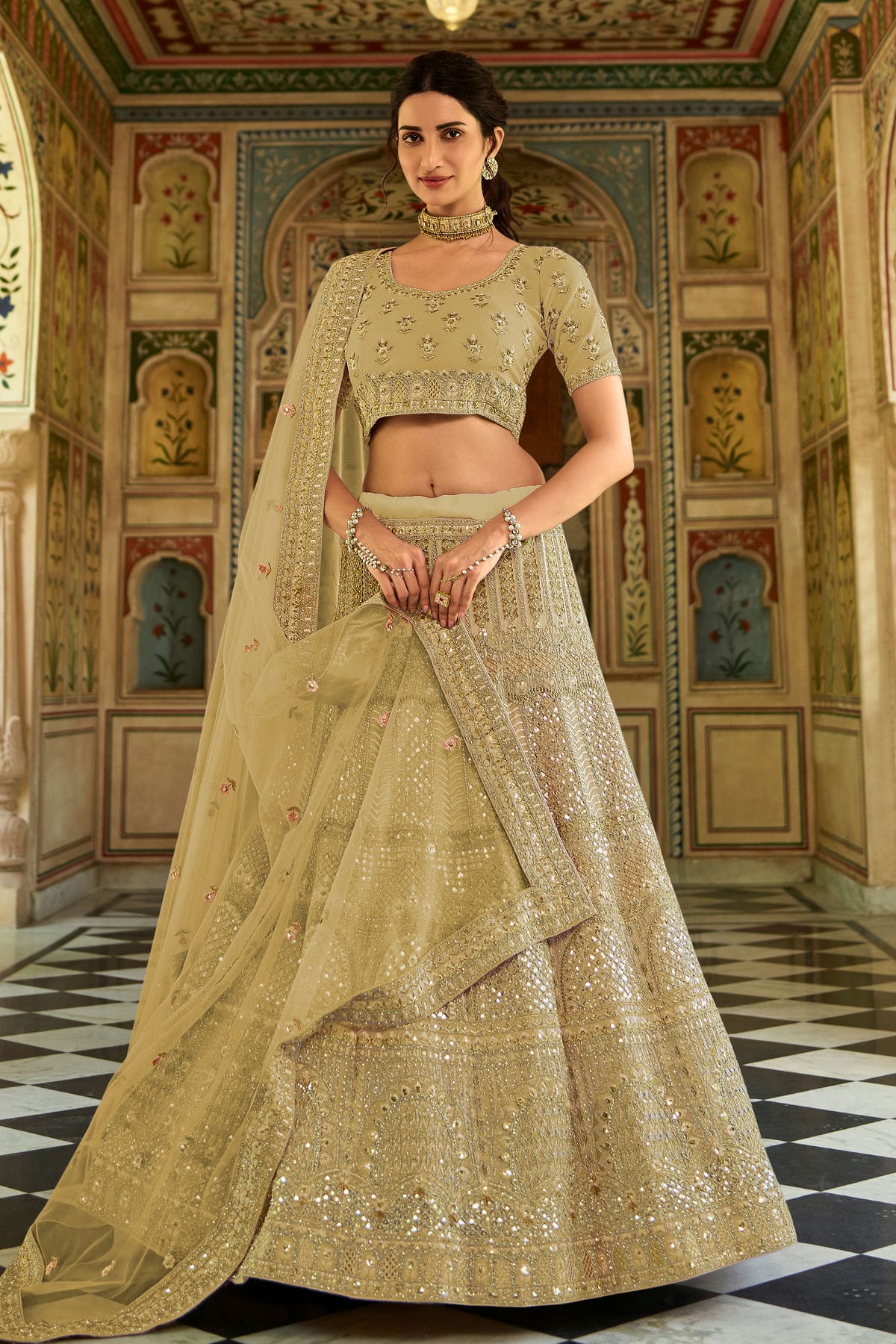 Light Green Colour Embroidery Organza Lehenga Choli