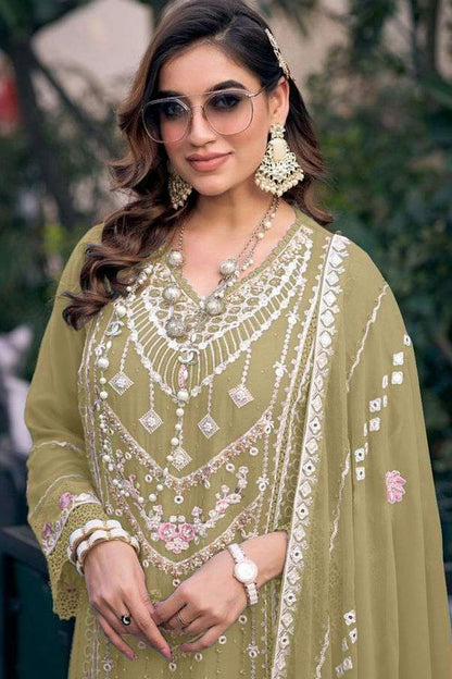 Light Green Colour Faux Georgette Pakistani Suit