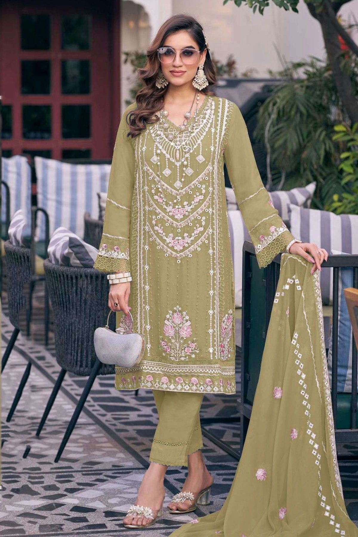 Light Green Colour Faux Georgette Pakistani Suit