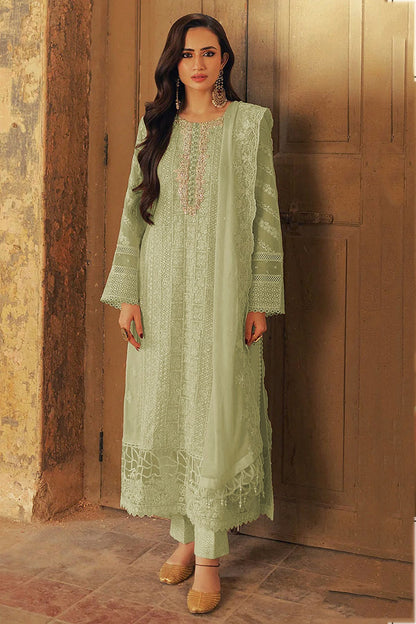 Light Green Colour Faux Georgette Semi Stitched Pakistani Suit