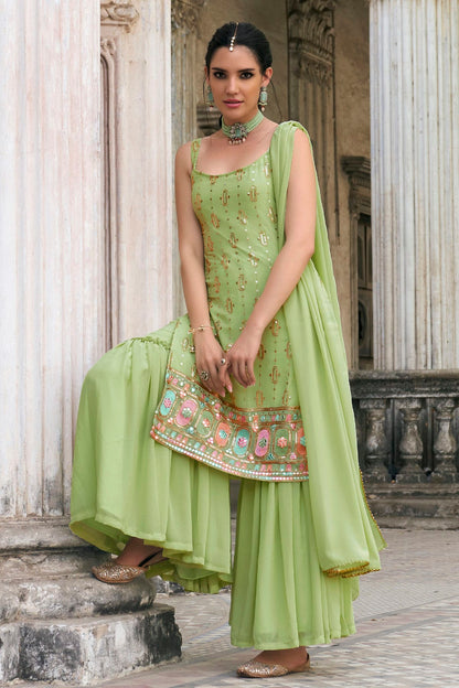 Light Green Colour Faux Georgette Sharara Suit