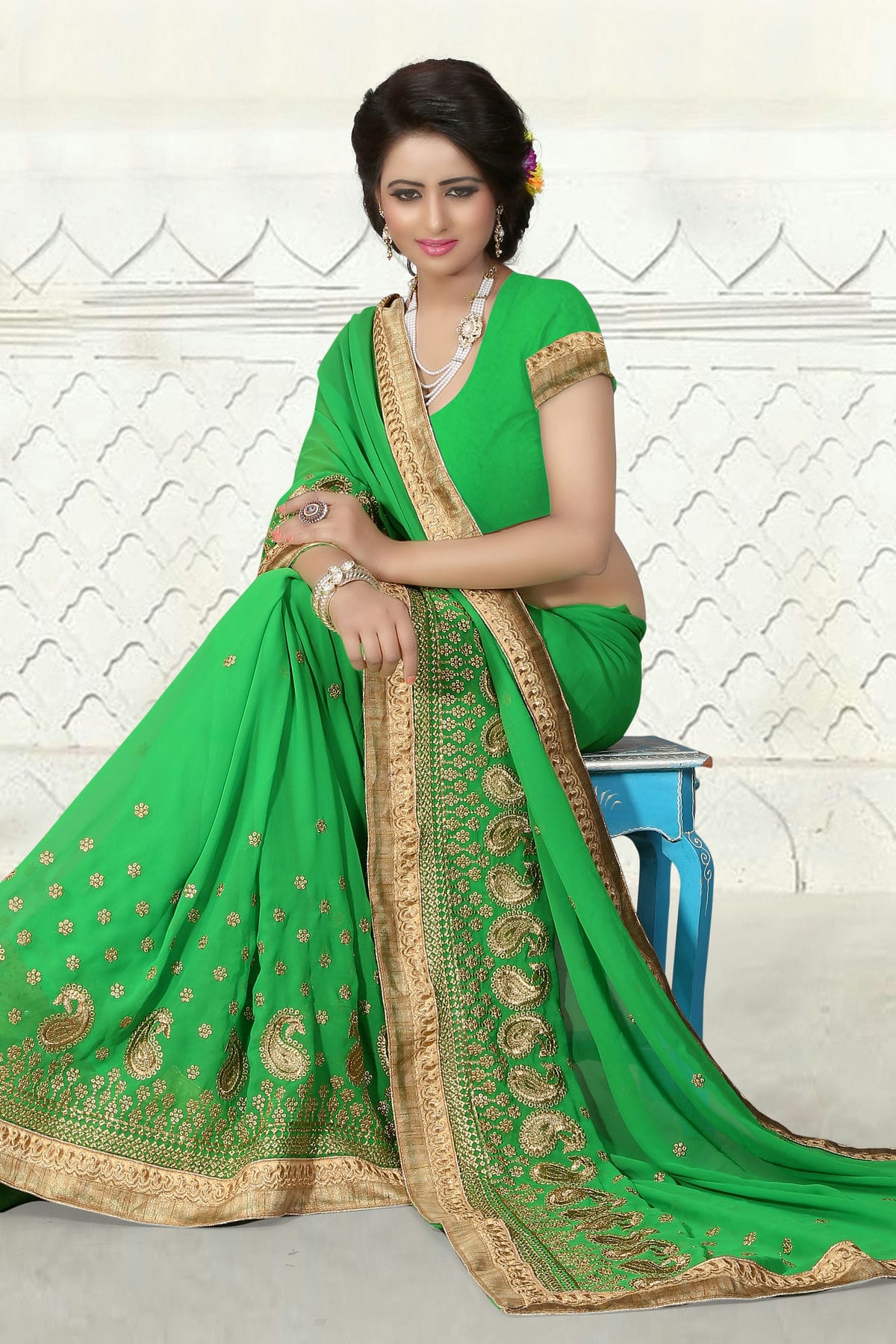 Light Green Colour Georgette Designer Saree