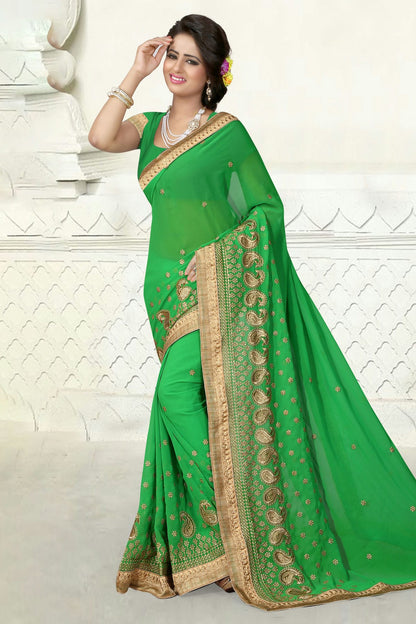 Light Green Colour Georgette Designer Saree