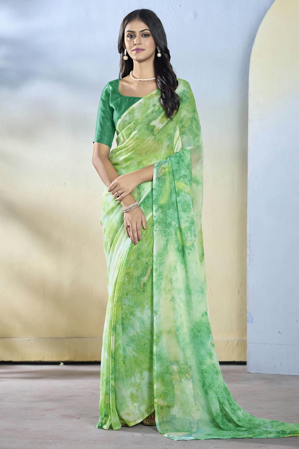 Light Green Colour Georgette Ready To Wear Saree