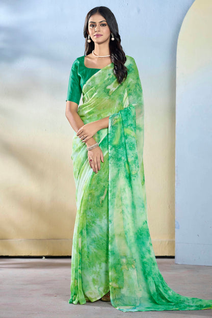 Light Green Colour Georgette Ready To Wear Saree