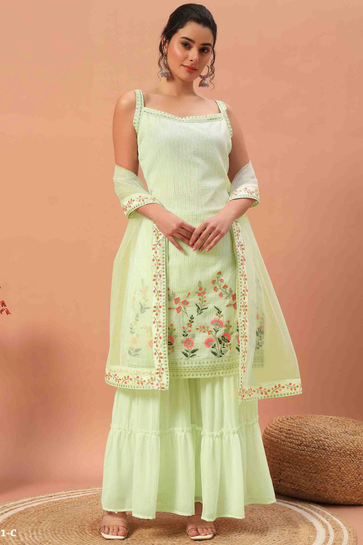 Light Green Colour Georgette Stitched Sharara Suit VSSS1140742