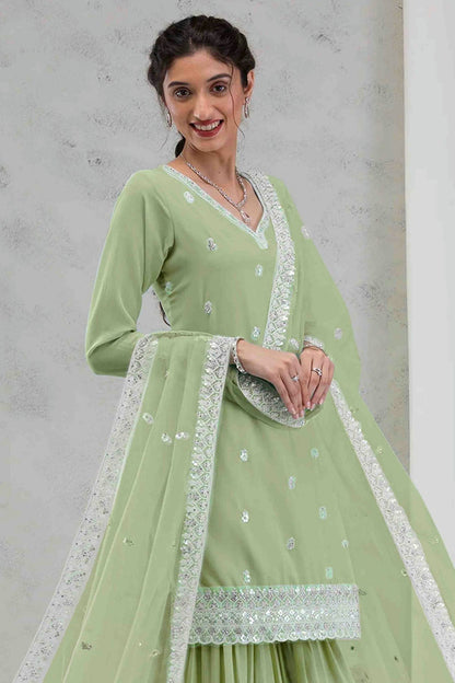 Light Green Colour Georgette Stitched Sharara Suit VSSS1140777