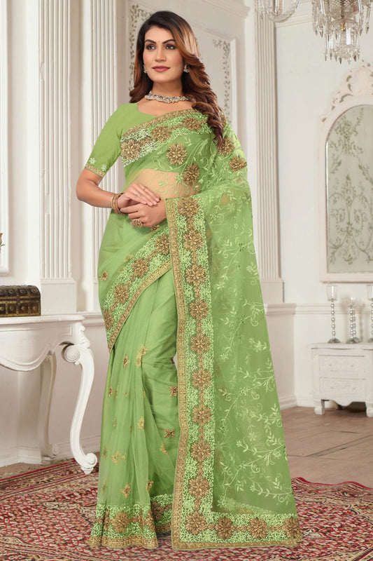 Light Green Colour Net Designer Saree