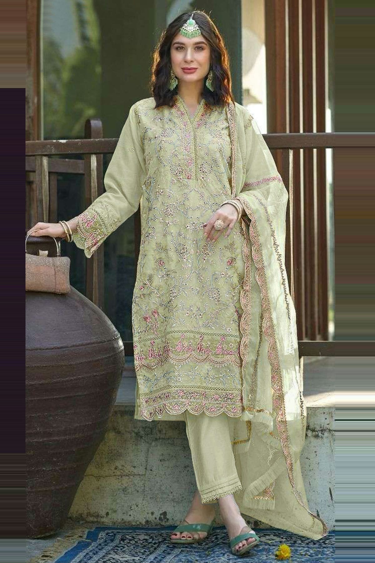 Light Green Colour Organza Pakistani Suit